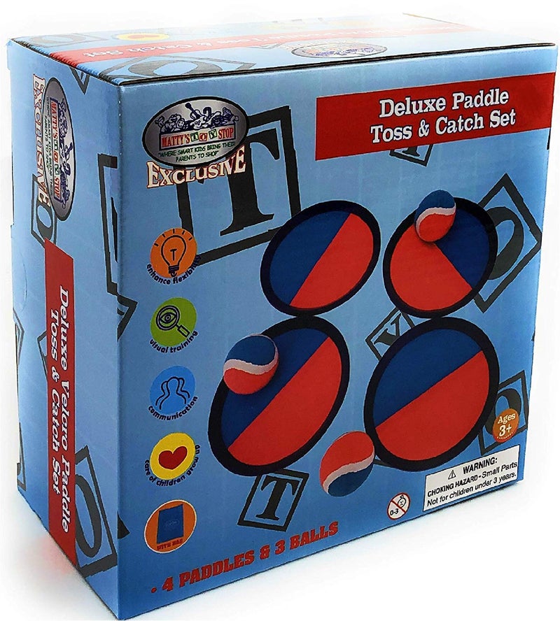 Matty's Toy Stop Deluxe Toss & Catch (Hook & Loop) Tropical Colors Paddle Game Set with 4 Paddles, 3 Balls & Storage Bag - Classic Outdoor Game, Perfect for The Beach, Backyard or in The House! - Image 2